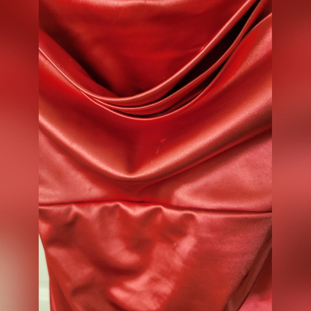 Windsor Kirsten Satin Cowl Neck High Slit Formal Dress - Picture 8 of 10